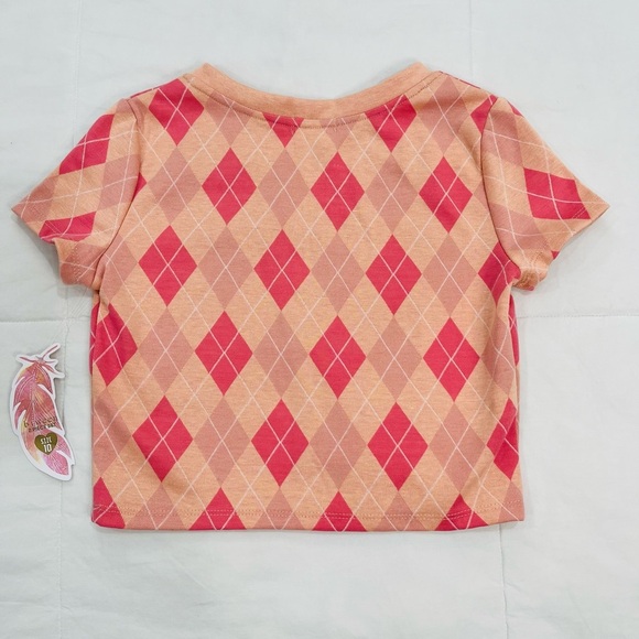BTWEEN• Girls Pink Orange Checkered V Neck Vest Short Sleeve Top NWT (10) - Picture 7 of 7